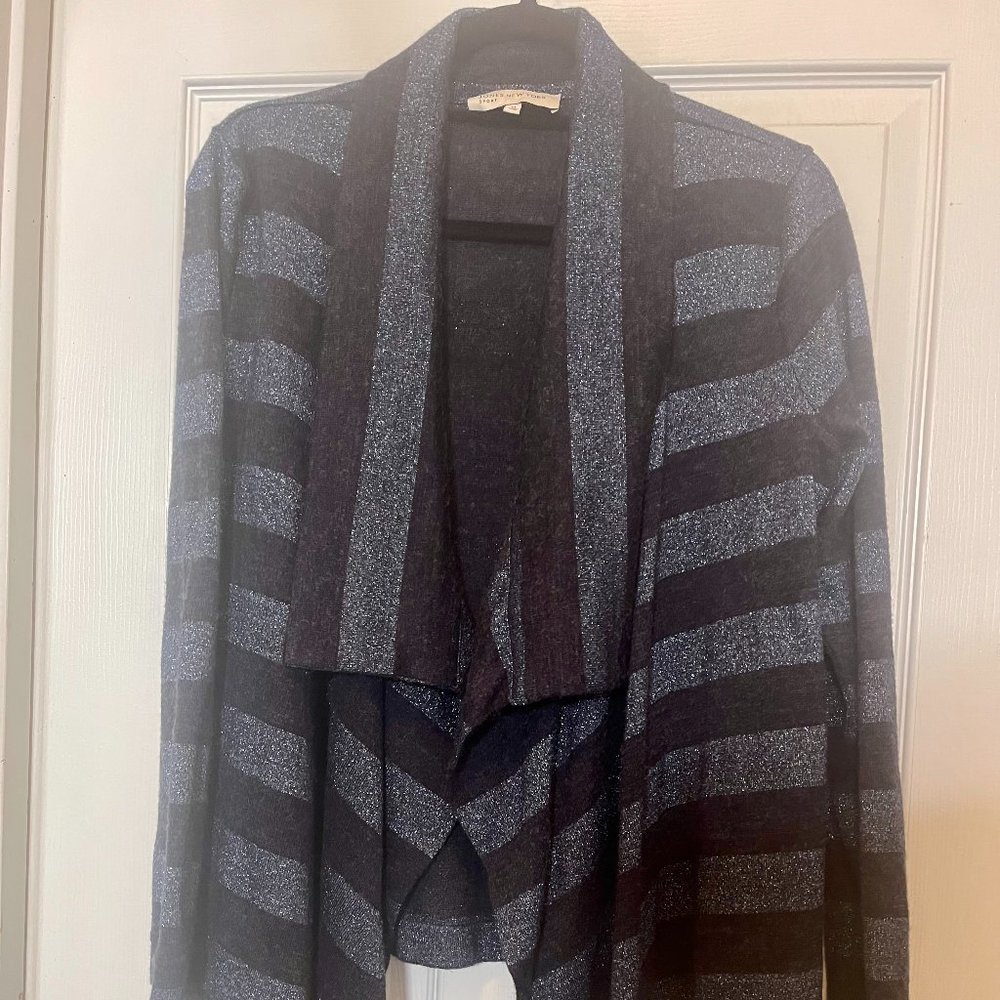 Jones New York Sport Blue Metallic Stripe Long Sleeve Sweater Sz M